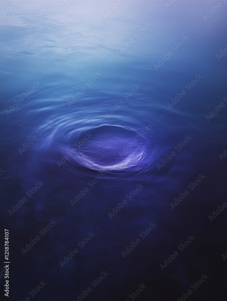 Obraz premium A single ripple in the center of an empty blue background creates circular waves that radiate outward from one another.