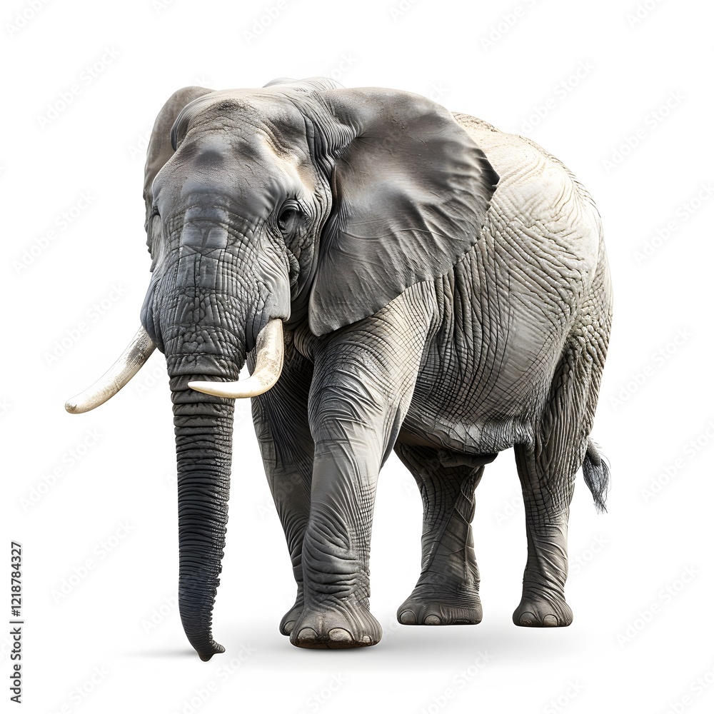 Obraz premium Majestic African Elephant Standing Against a Clean White Backdrop