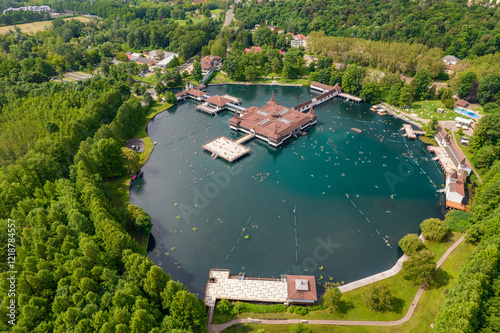 Wallpaper Mural Thermal Lake Heviz at sunny day in Hungary, aerial view Torontodigital.ca