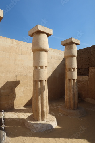 Columns in the entrance of Horemheb tomb in Saqqara in Giza