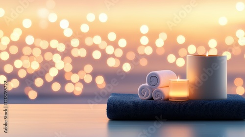 Serene Spa Setting with Candles and Soft Towels
