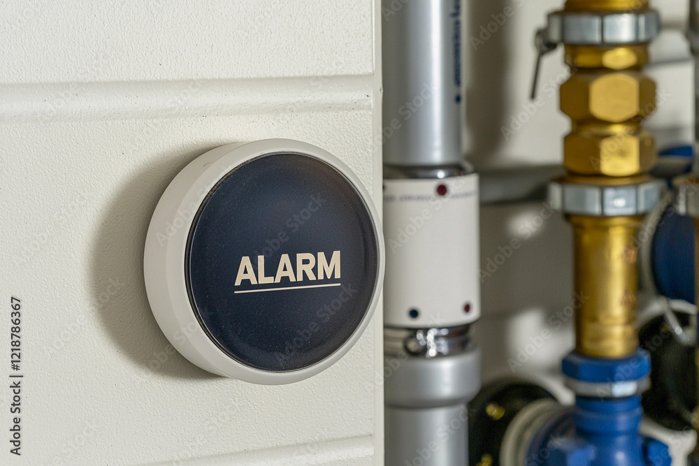 Fototapeta premium Indoor round button labeled Alarm