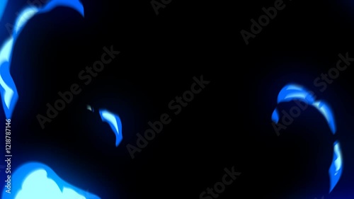 Cartoon blue fire with transition and alpha channel, anime fire and flashes with alpha channel