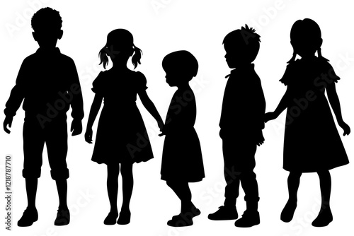 Children kids silhouette set, vector silhouette of children.