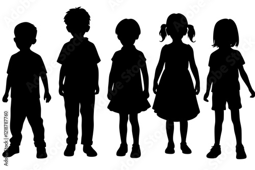 Children kids silhouette set, vector silhouette of children.