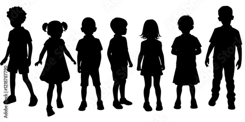 Children kids silhouette set, vector silhouette of children.