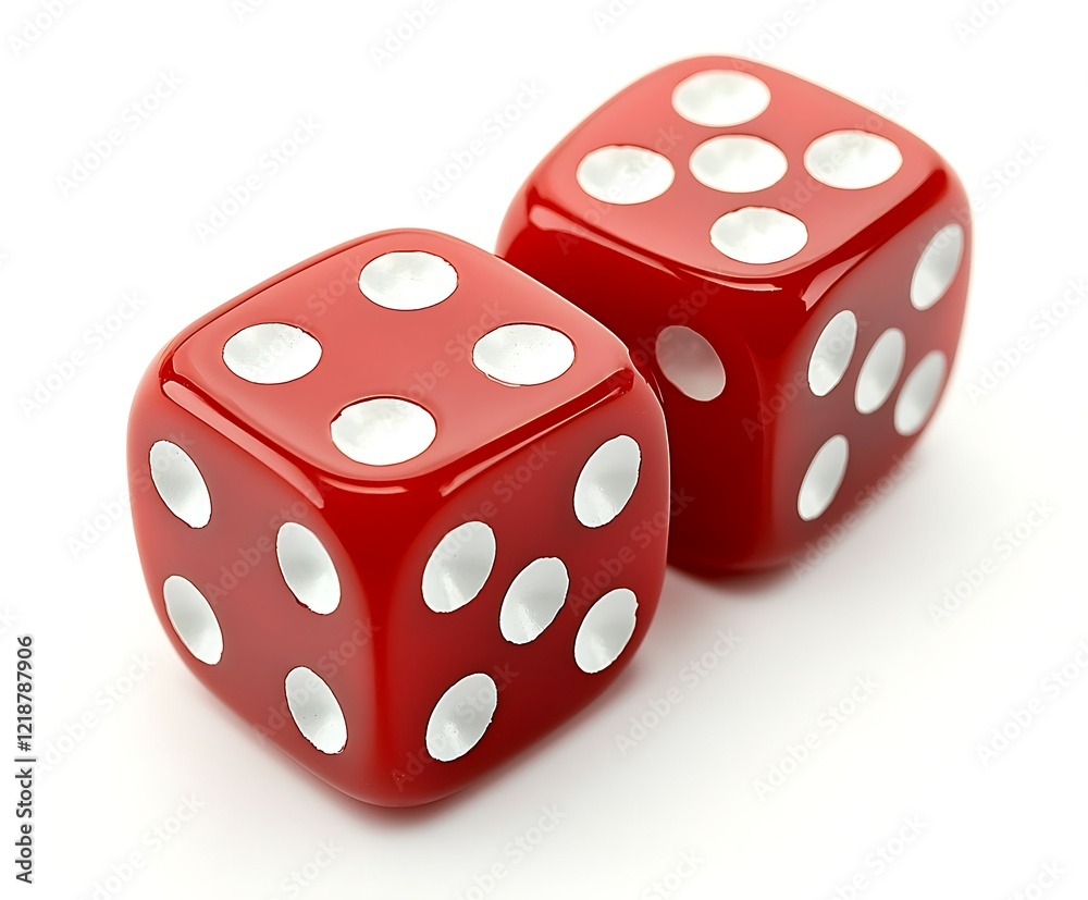 Rolling Red Dice on White Background Game Accessories Studio Setup Focused View Chance Rolling Red Dice on White Background Game Accessories Studio Setup Focused View Chance