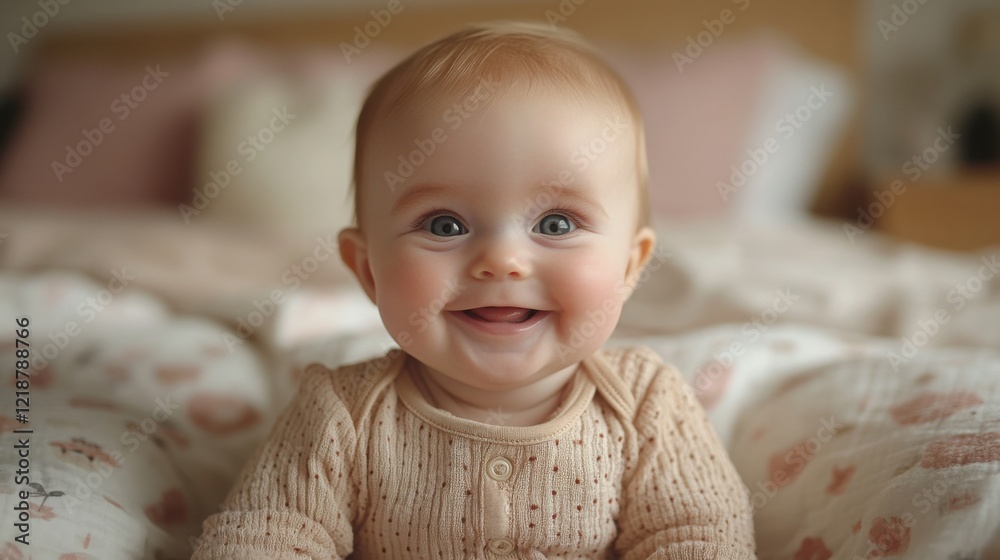 A smiling baby radiates joy, capturing the essence of innocence and happiness in a warm, inviting moment. A smiling baby radiates joy, capturing the essence of innocence and happiness in a warm, inviting moment.