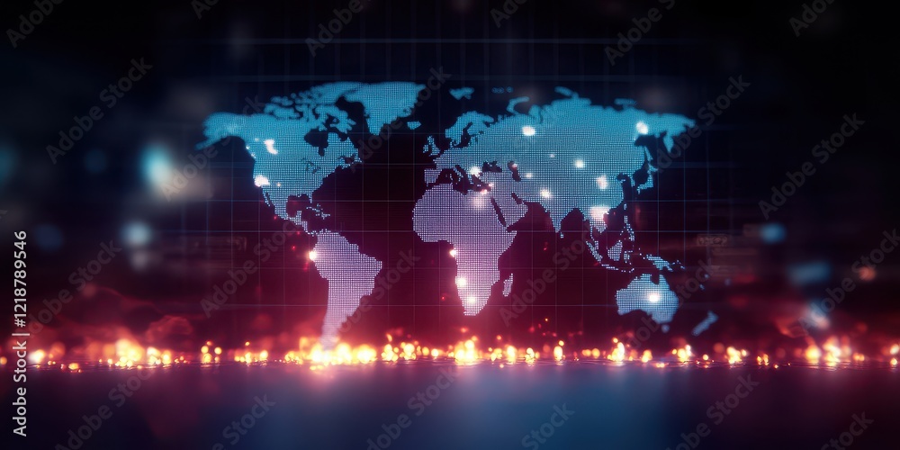 Obraz premium Global Digital Map with Dots and Connections
