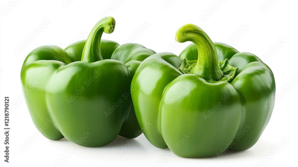 Closeup of vibrant green bell peppers studio setting food photography bright environment high-quality detail Closeup of vibrant green bell peppers studio setting food photography bright environment high-quality detail