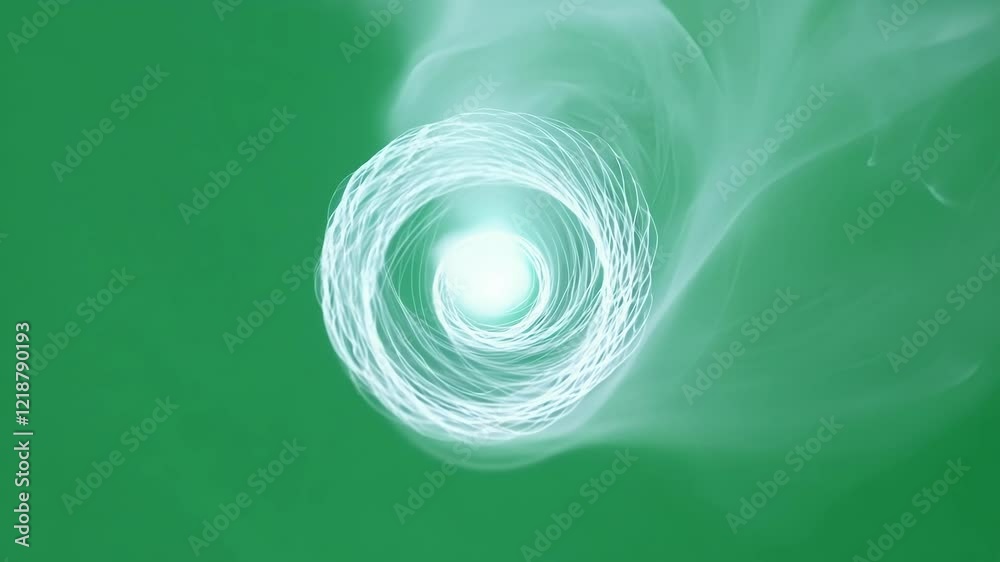 An ethereal spiral shape wrapped in a mist of light. Green screen chromakey.