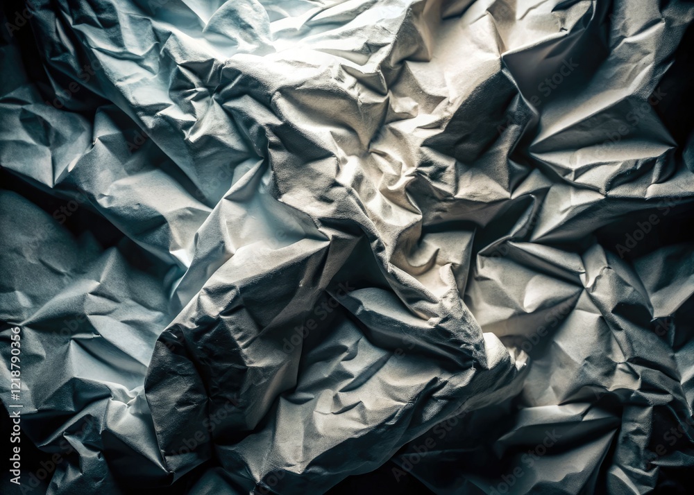 Crumpled white paper, dramatically lit, casts deep shadows; abstract, minimalist texture and grain in low light. Crumpled white paper, dramatically lit, casts deep shadows; abstract, minimalist texture and grain in low light.