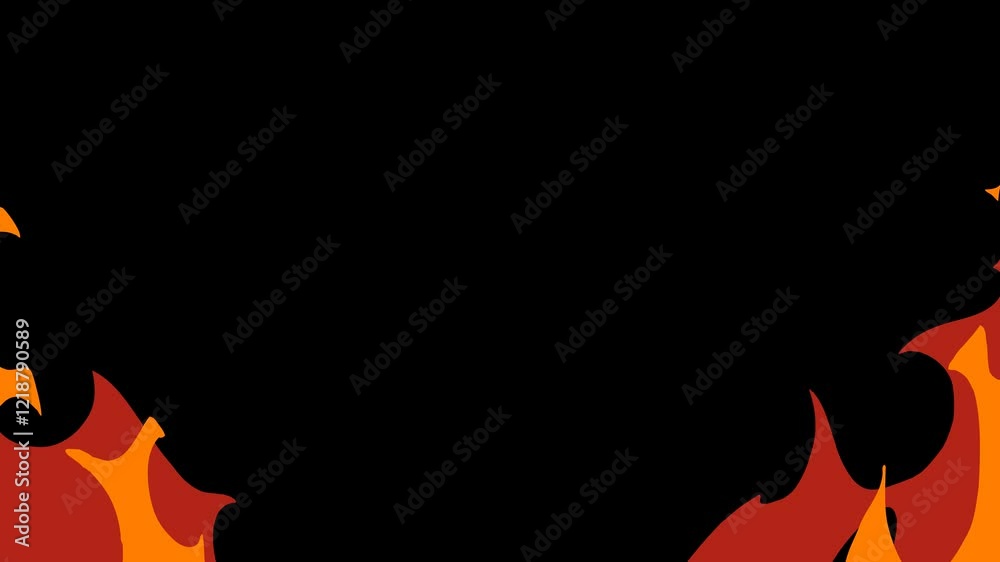 Cartoon fire with transition and alpha channel, anime fire and flashes, transparent