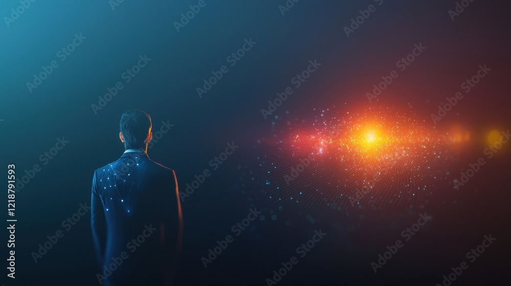 Fototapeta premium Male Figure in Futuristic Environment with Light Effects