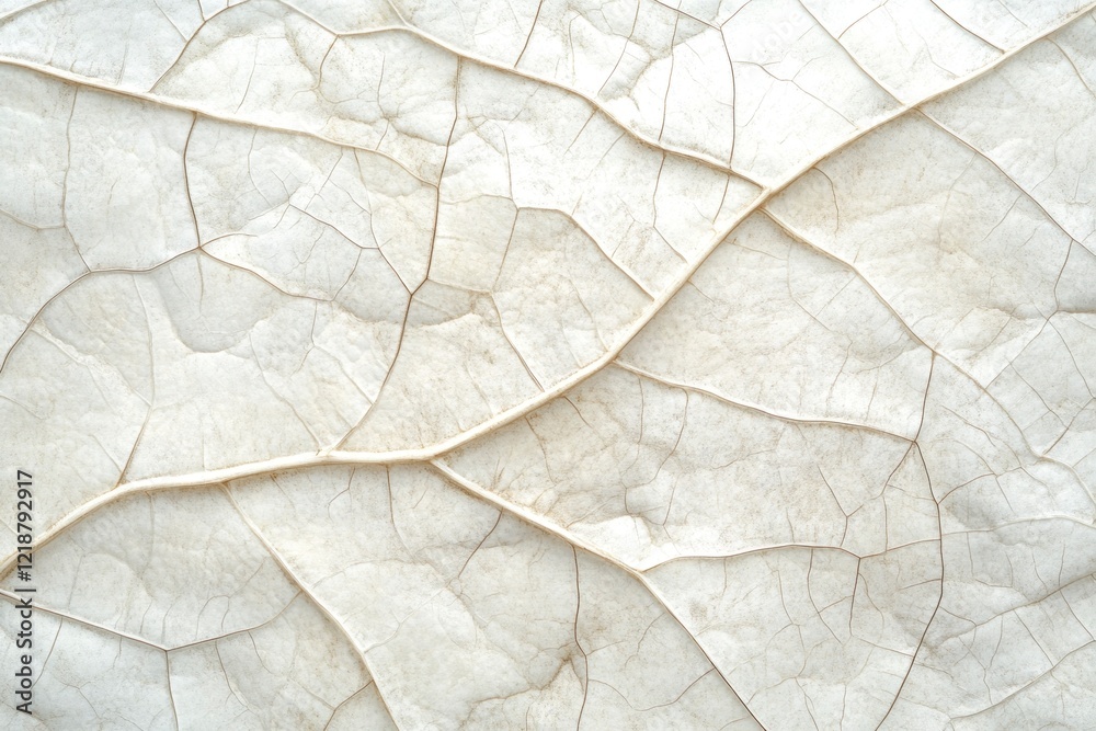 Fototapeta premium Abstract background with a white leaf texture, a neutral color palette, light beige and ivory colors, a transparent background, a soft tone, a detailed close-up of the veins on the leaves.
