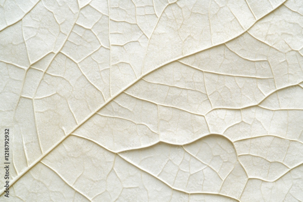 Obraz premium Abstract background with a white leaf texture, a neutral color palette, light beige and ivory colors, a transparent background, a soft tone, a detailed close-up of the veins on the leaves.