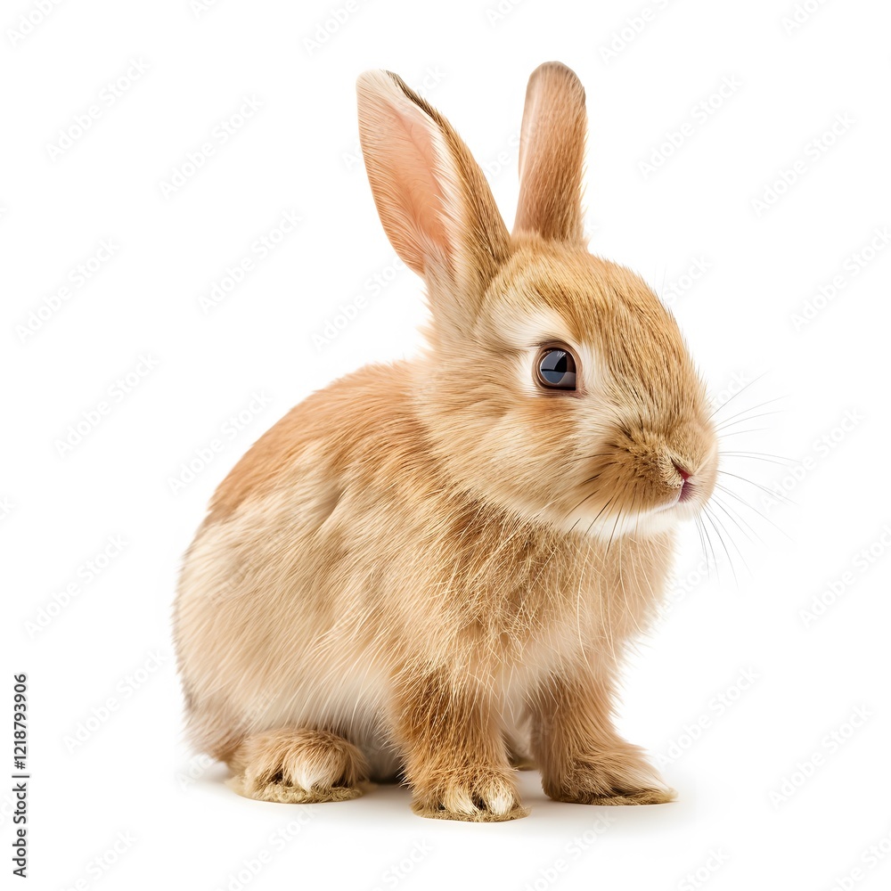 Cute Brown Bunny Rabbit Sitting with Fluffy Fur and Bright Eyes