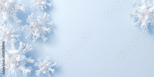 Microscopic View of Virus Particles: Abstract representation of virus particles on a light blue background.  Suitable for medical, scientific, or health-related content.