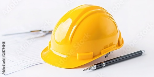 Yellow Hard Hat and Bluepri...