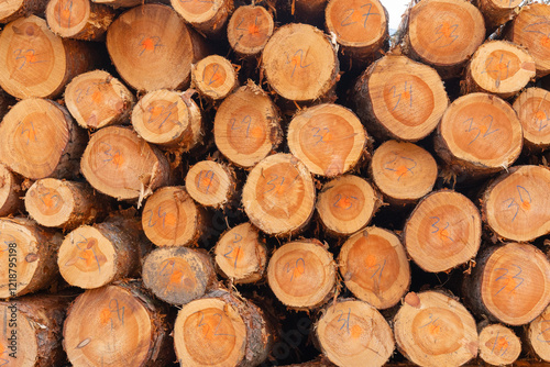 Wooden logs stacked in a pile