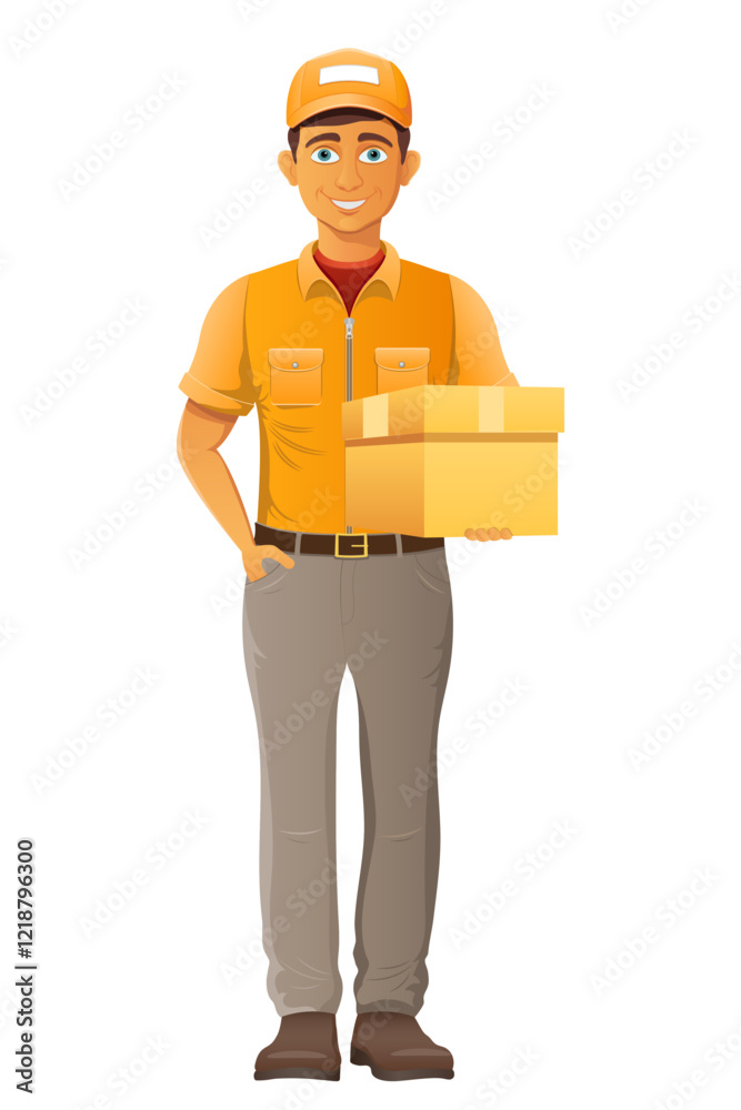 delivery young man courier service vector illustration isolated on white background delivery young man courier service vector illustration isolated on white background
