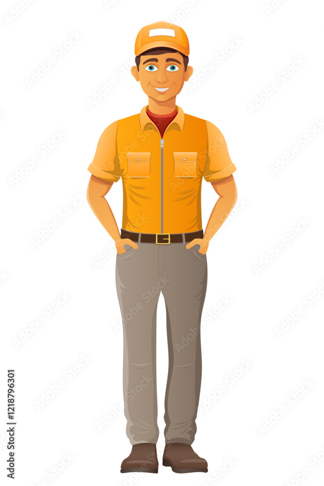delivery young man courier service vector illustration isolated on white background delivery young man courier service vector illustration isolated on white background