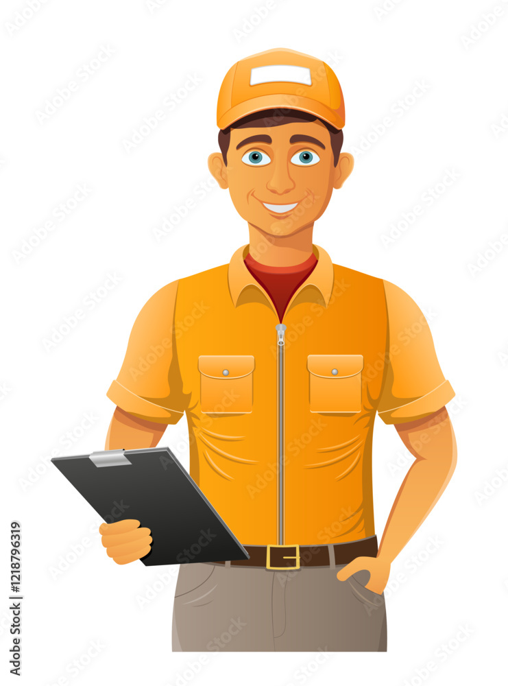 delivery young man courier service vector illustration isolated on white background delivery young man courier service vector illustration isolated on white background