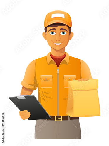 delivery young man courier service vector illustration isolated on white background