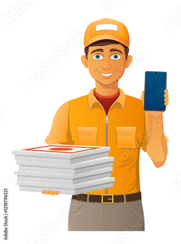 delivery young man courier service vector illustration isolated on white background