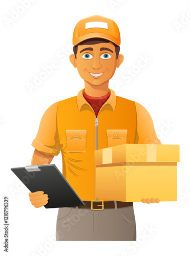 delivery young man courier service vector illustration isolated on white background