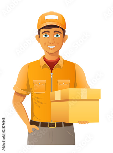 delivery young man courier service vector illustration isolated on white background