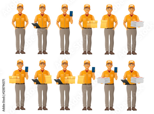 delivery young man courier service vector illustration isolated on white background