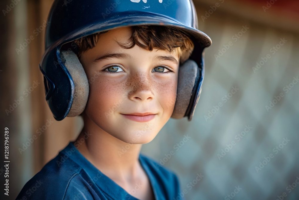 Portrait of a confident young baseball player wearing a helmet and smiling, ready for the game Portrait of a confident young baseball player wearing a helmet and smiling, ready for the game