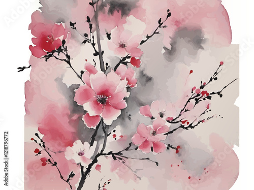 cherry blossom sakura watercolor vector illustration