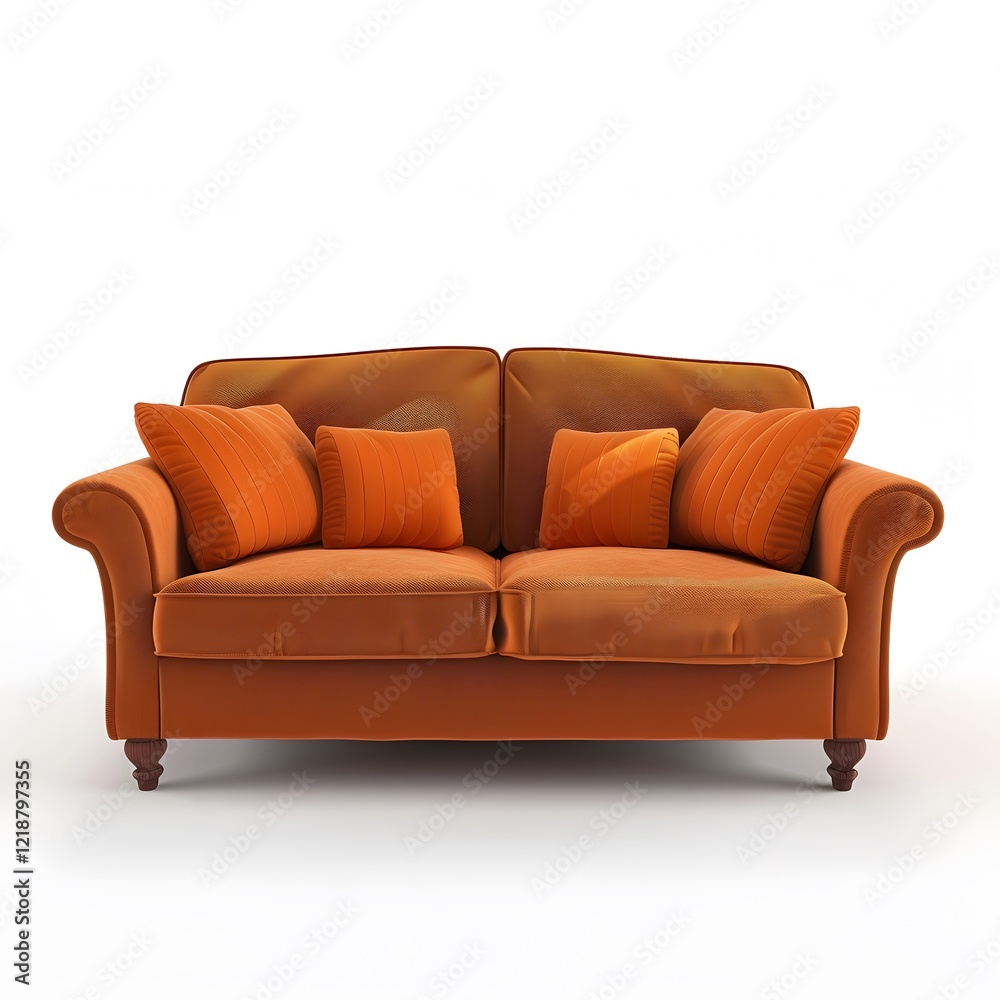 Fototapeta premium Modern Orange Couch with Cushions in a Bright Living Room Setting