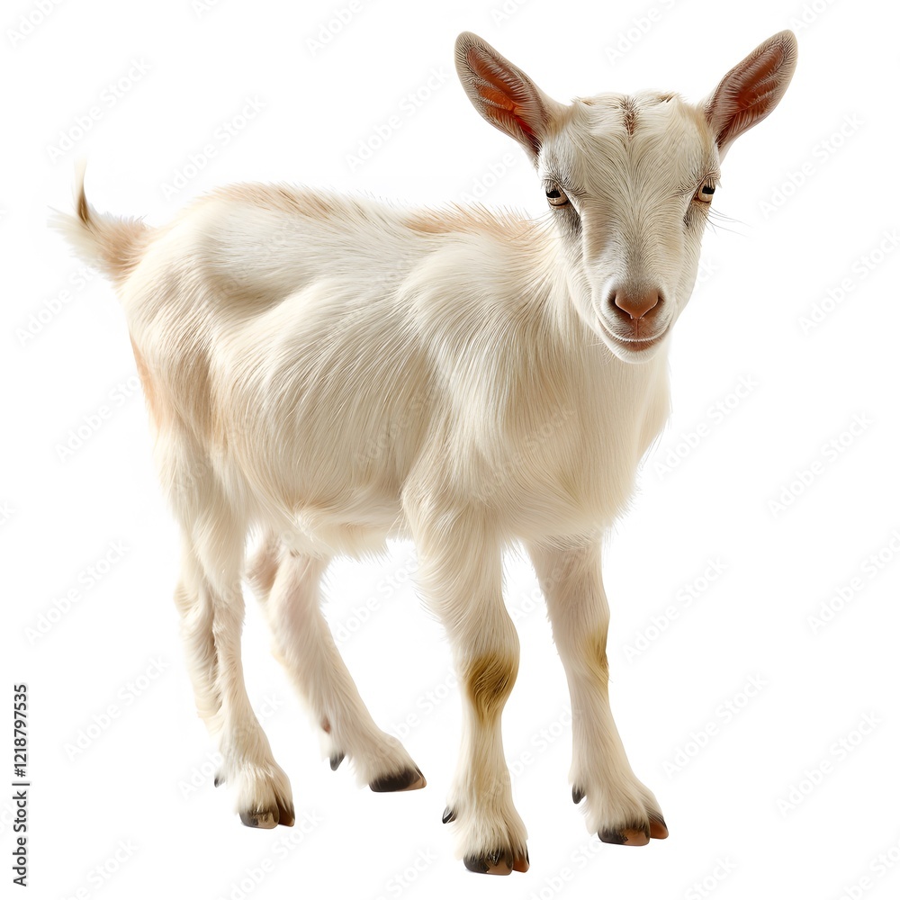 Young Goat Standing on White Background with Soft Fur Texture Young Goat Standing on White Background with Soft Fur Texture