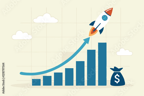 Exponential growth or compound interest, investment, wealth or earning rising up graph, business sales or profit increase concept, financial report graph