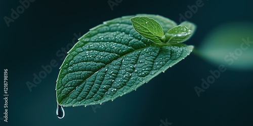 Mint Leaf Dewdrop: A single...