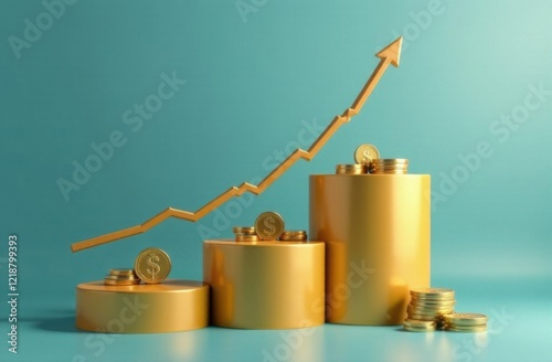 the coins are laid out in columns , the concept of economic growth and an economy with a place for text