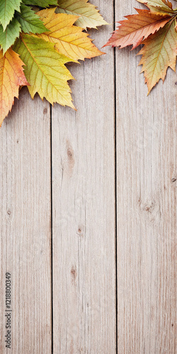 Concept photo of leaves on wooden background