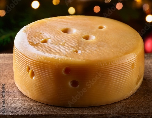 a large piece of cheese sits on the table photo