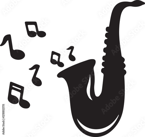 Illustration of a trumpet producing musical notes from a song
