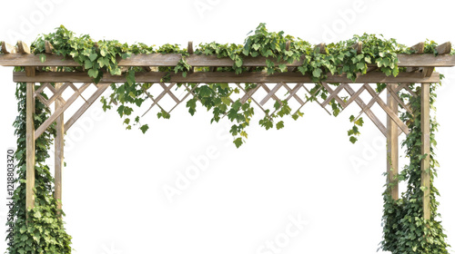 Wood fence and lineage grass on transparent background