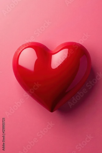 Classic red heart, glossy texture, pink backdrop, valentine, design