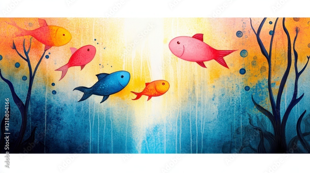 Fototapeta premium Colorful Fish Swimming in a Vibrant Underwater Scene