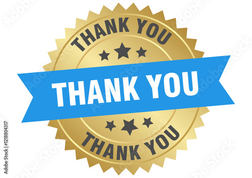 thank you. thank you round blue and gold label isolated on transparent background