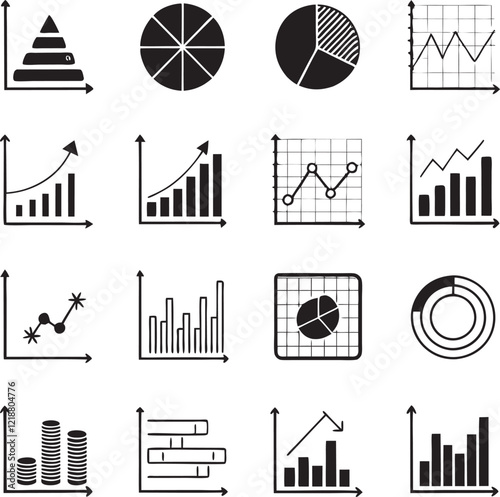 Collection of Black and White Business Charts and Graphs