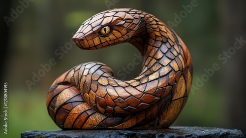 Wooden snake, symbolizing the New Year. Its intricate design and rich textures evoke a sense of charm and elegance. Perfect for celebrating the Year of the Green Wooden Snake.