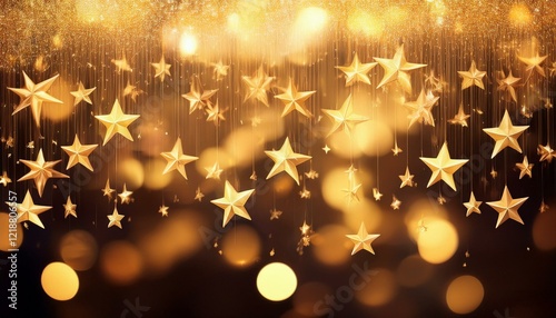 background of golden rain stars and bokeh