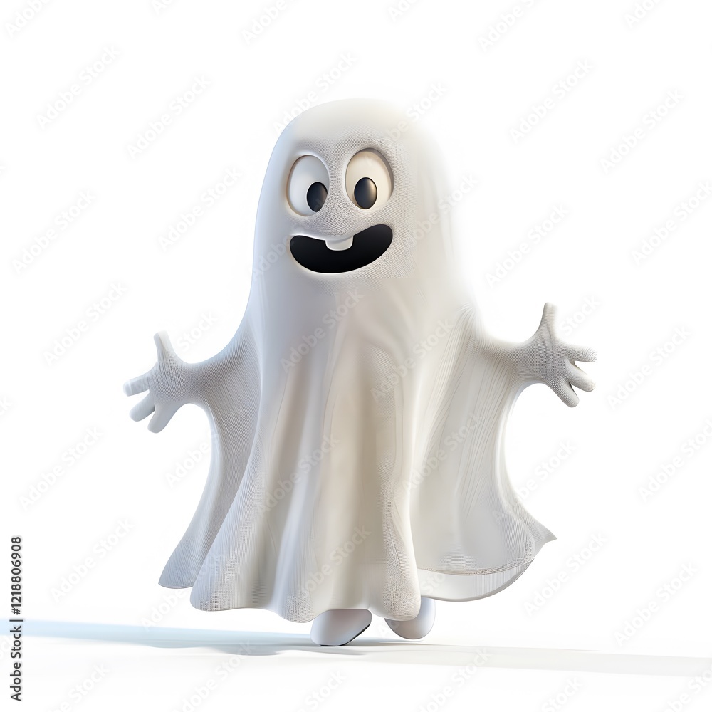 Cute Cartoon Ghost Character with Friendly Smile and Outstretched Arms Cute Cartoon Ghost Character with Friendly Smile and Outstretched Arms